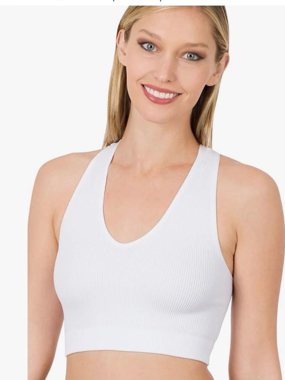 Zenana Outfitters Ribbed V-Neck Cropped Tank Top - White